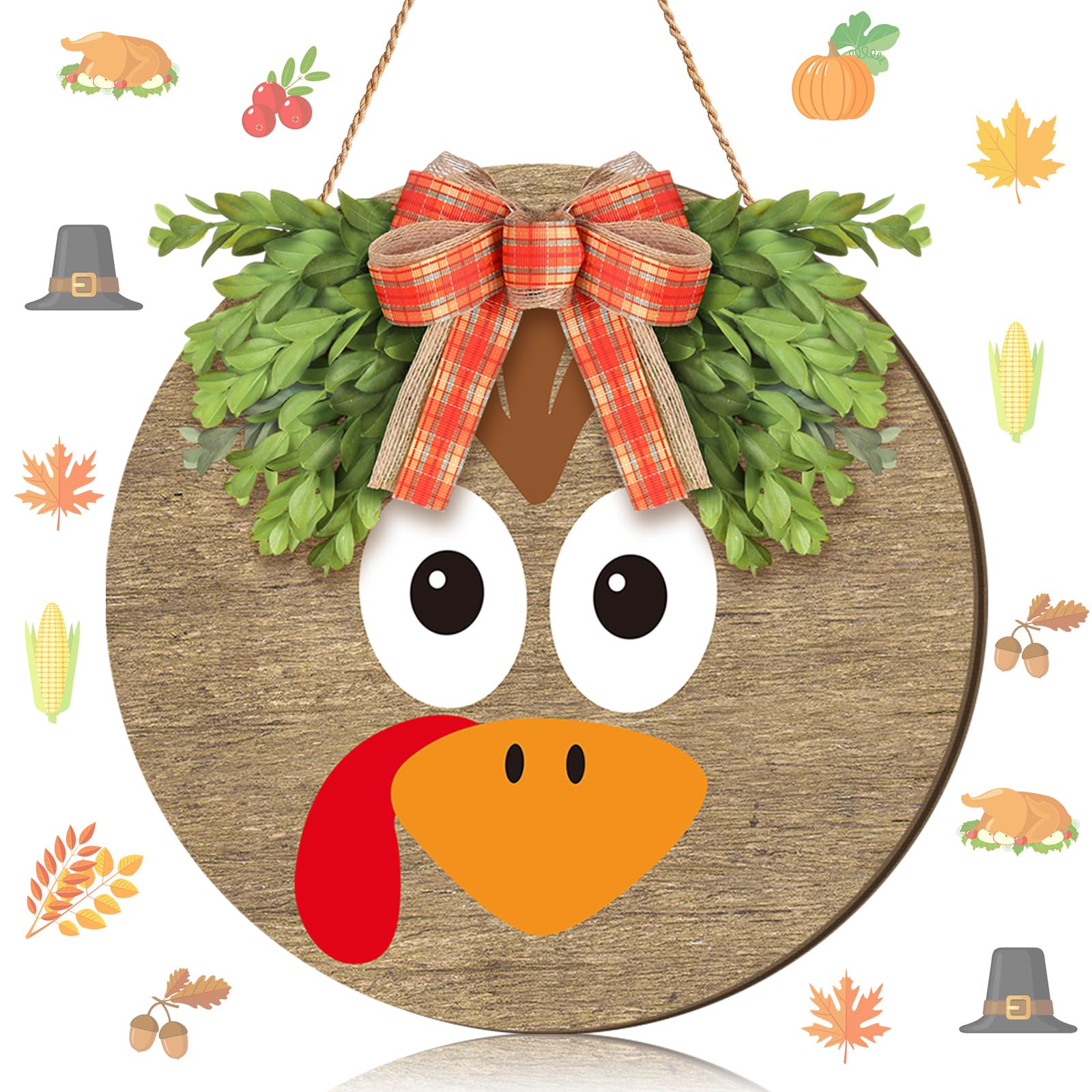 Panneau de Thanksgiving avec nœud Boao couronne de porte en bois suspendue pour l'extérieur