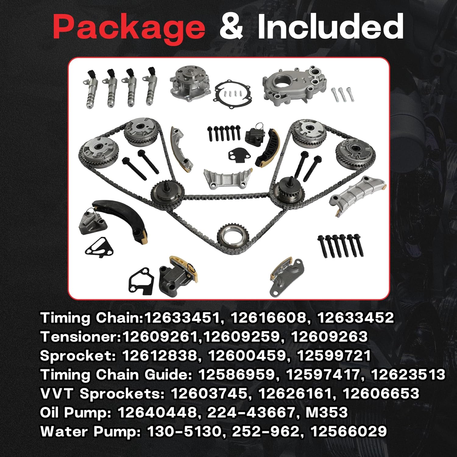 9-0753S 3.6 Timing Chain Kit & VVT & Solenoid With Water Pump & Oil Pump Fit For Cadillac ATS SRX STS CTS XTS Chevy Camaro Buick Pontiac G6 G8 GMC Terrain 3.0L 3.2L 3.6L V6 2007-2021 - Image 5