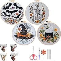 QBQBQ Halloween Cross Stitch Kit - 4 Gothic Beginner Embroidery Sets, 6 Inch Hoops, All-in-One DIY Needlepoint Craft Kit for Adults