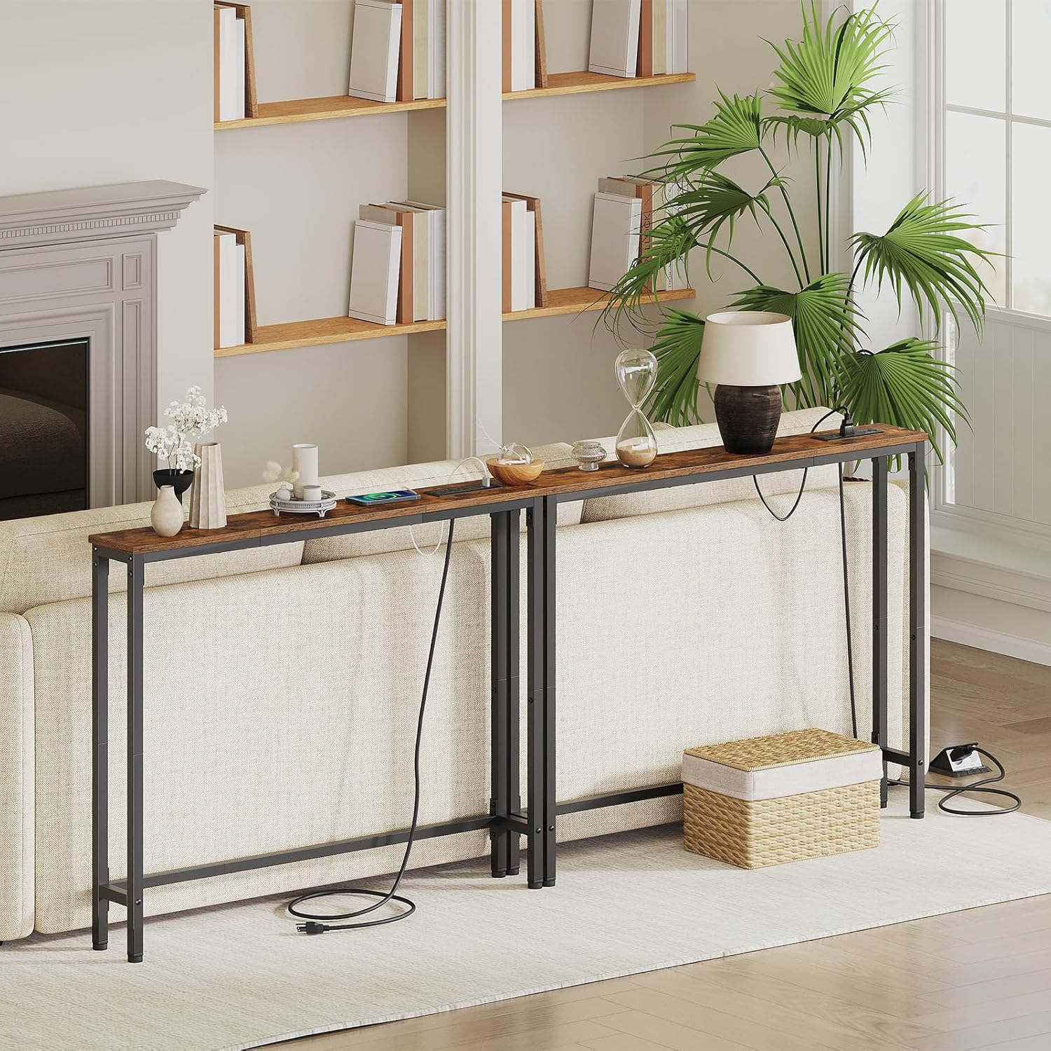 HOOBRO Narrow Console Table, 29.5" Small Entryway Table Bundle, Skinny Behind Couch Table, Sofa Side Table for Hallway, Bedroom, Living Room BK75XG01-BF52UXG01G1