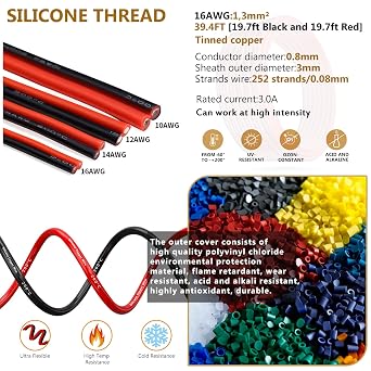 16AWG 1.3 mm² Silicone Cable Black/Red 2 x 6 m