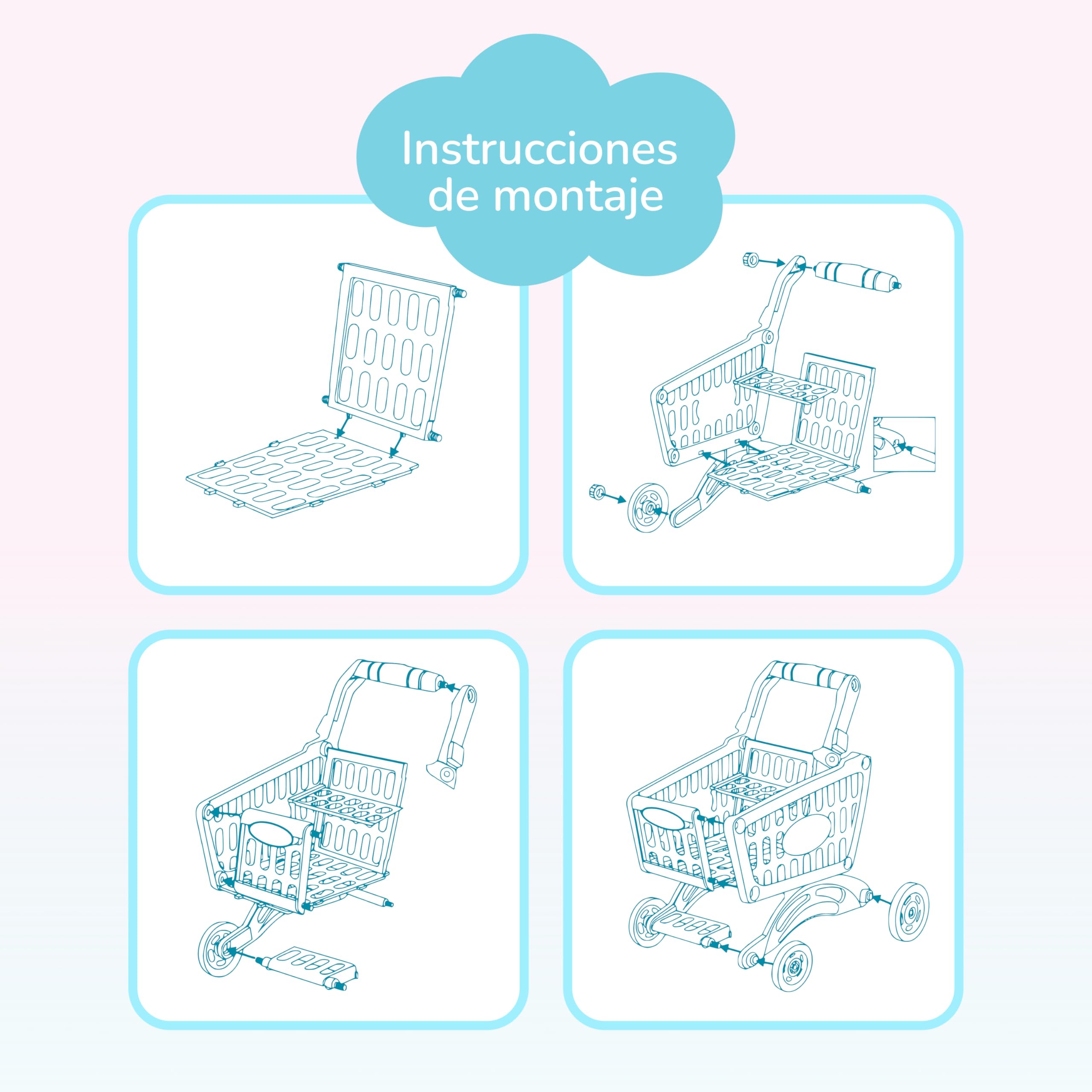 Carro de Compras de Juguete con Música - 28 Accesorios – Incluye Comida – Juguete Educativo para Niños y Niñas +3 Azul