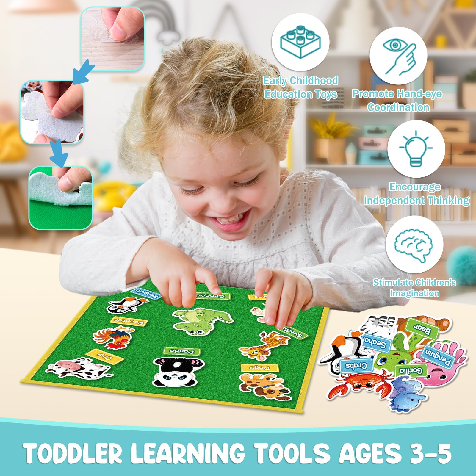 ALSLEA Felt Story Board Pieces 90Pcs Farm, Wild, Marine Animals Learning for Toddlers, Felt Board Story Sets, Children’s Flannel Board Storytelling Accessories (Animal-No Felt Board)