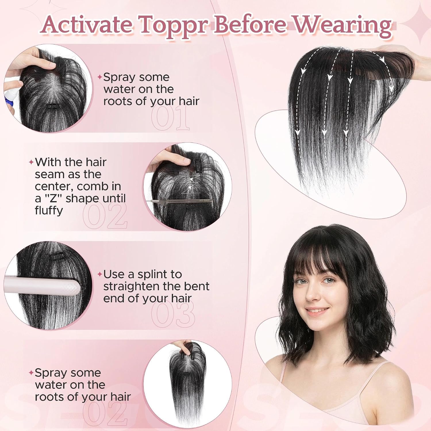 SEGO Hair Toppers for Women Real Human Hair With Side Bangs, Hand-tied No-Edge Invisible Breathable Fluffy Clip in Top Hairpieces for Thinning Hair -11 Inch Side Bangs #01B Natural Black