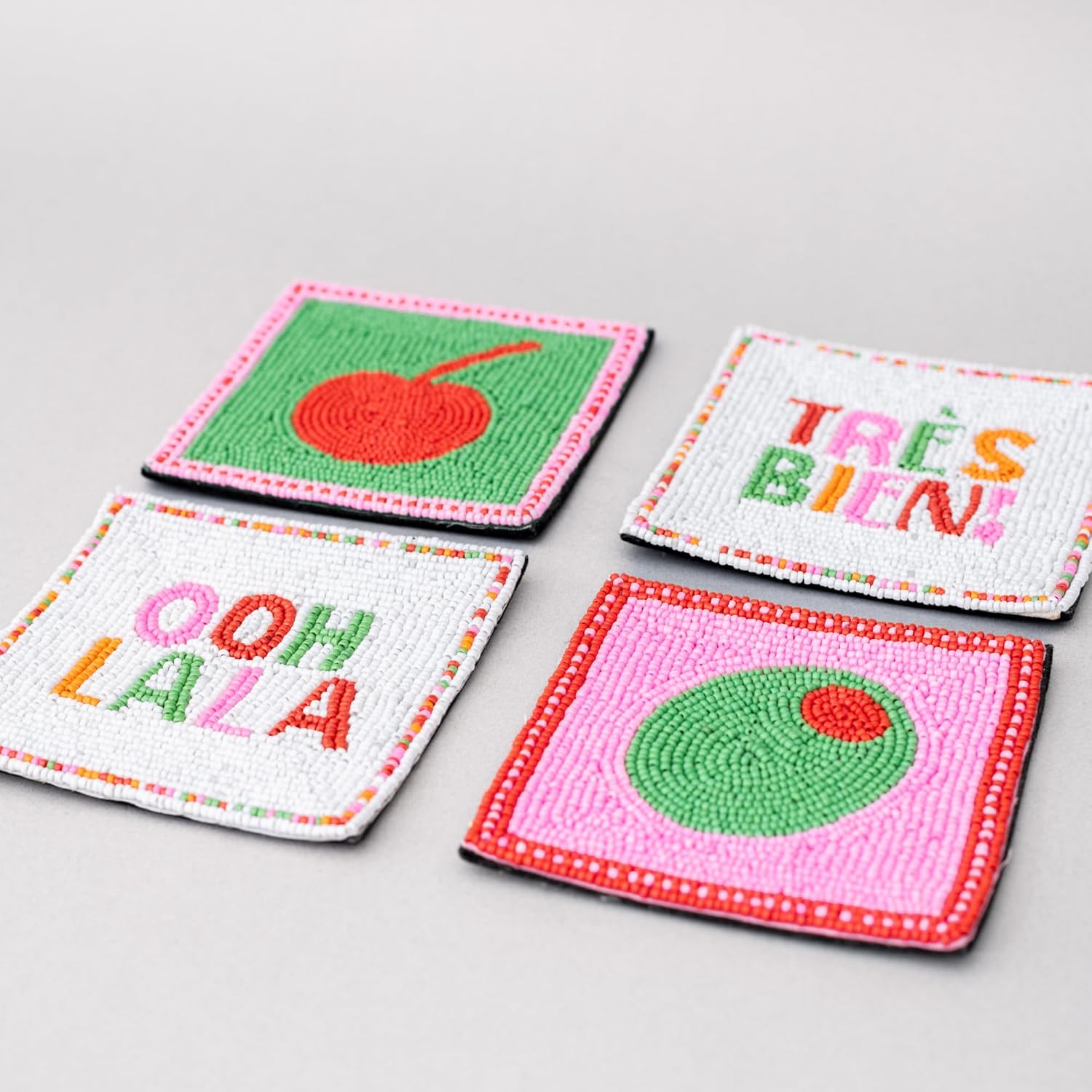 ban.do Beaded Coaster Set of 4, Colorful/Funky/Unique Coffee Table Decor (Cocktails)