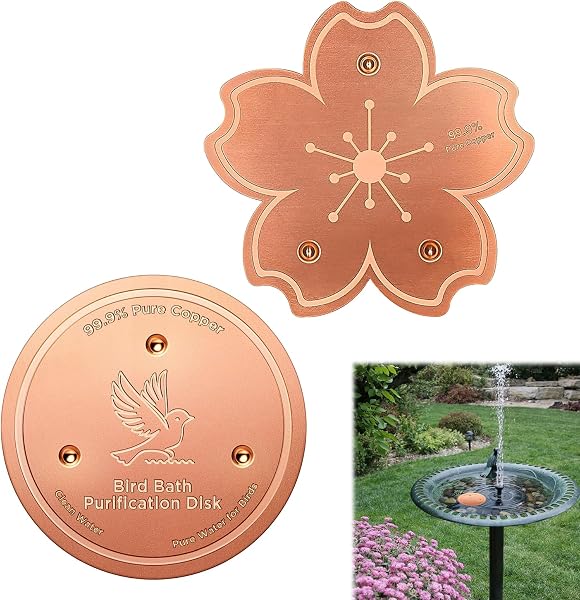 2 Pack Pure Copper Purification Disk, Bird Bath Bowl Flat Round for Bird Bath Clean, Disk for Physical Safe Clean Water All-Season, Fit for Outdoor Birdbaths & Bowls Birdbaths Fountains etc - 1