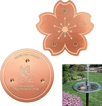 2 Pack Pure Copper Purification Disk, Bird Bath Bowl Flat Round for Bird Bath Clean, Disk for Physical Safe Clean Water All-Season, Fit for Outdoor Birdbaths & Bowls Birdbaths Fountains etc