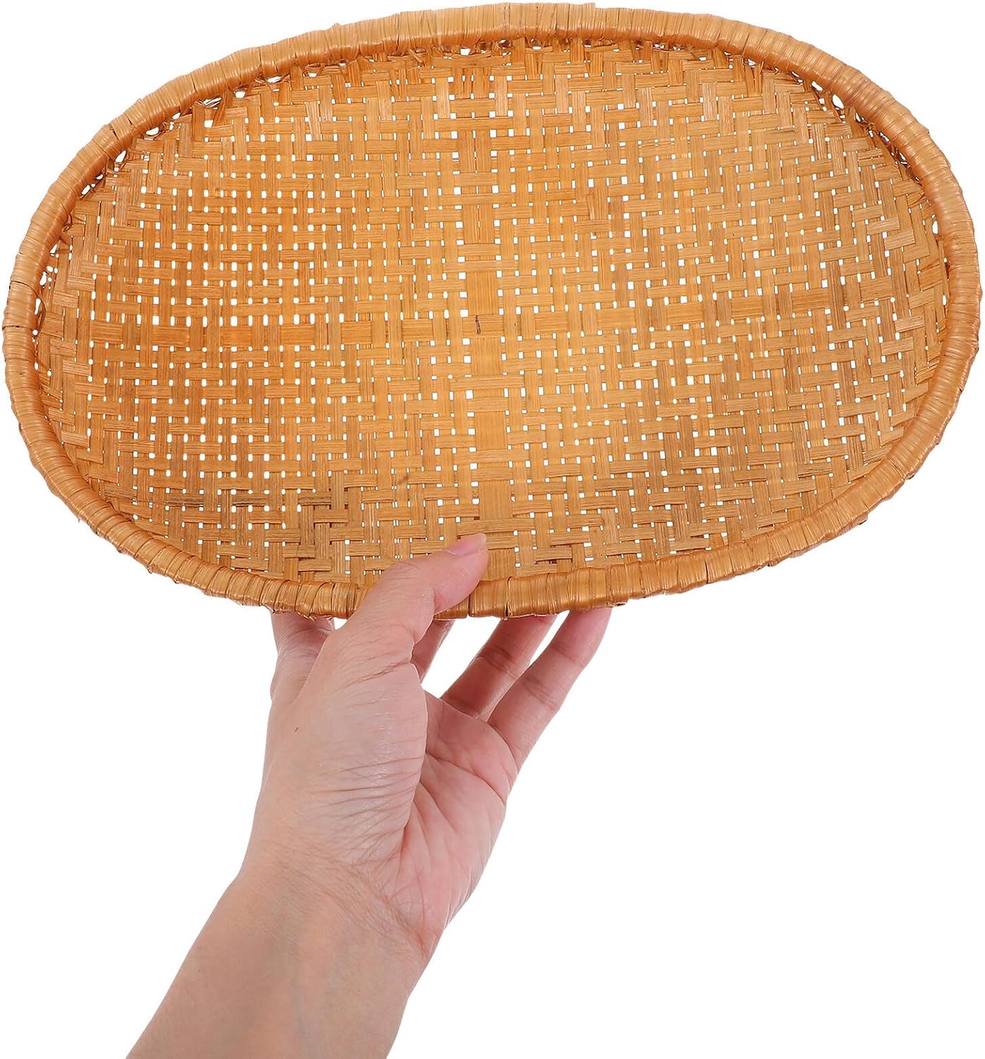 CALLARON Hand-woven Bread Basket 27x18x4cm Woven Kitchen Storage Tray Fruit Serving Basket for Home and Picnic Use