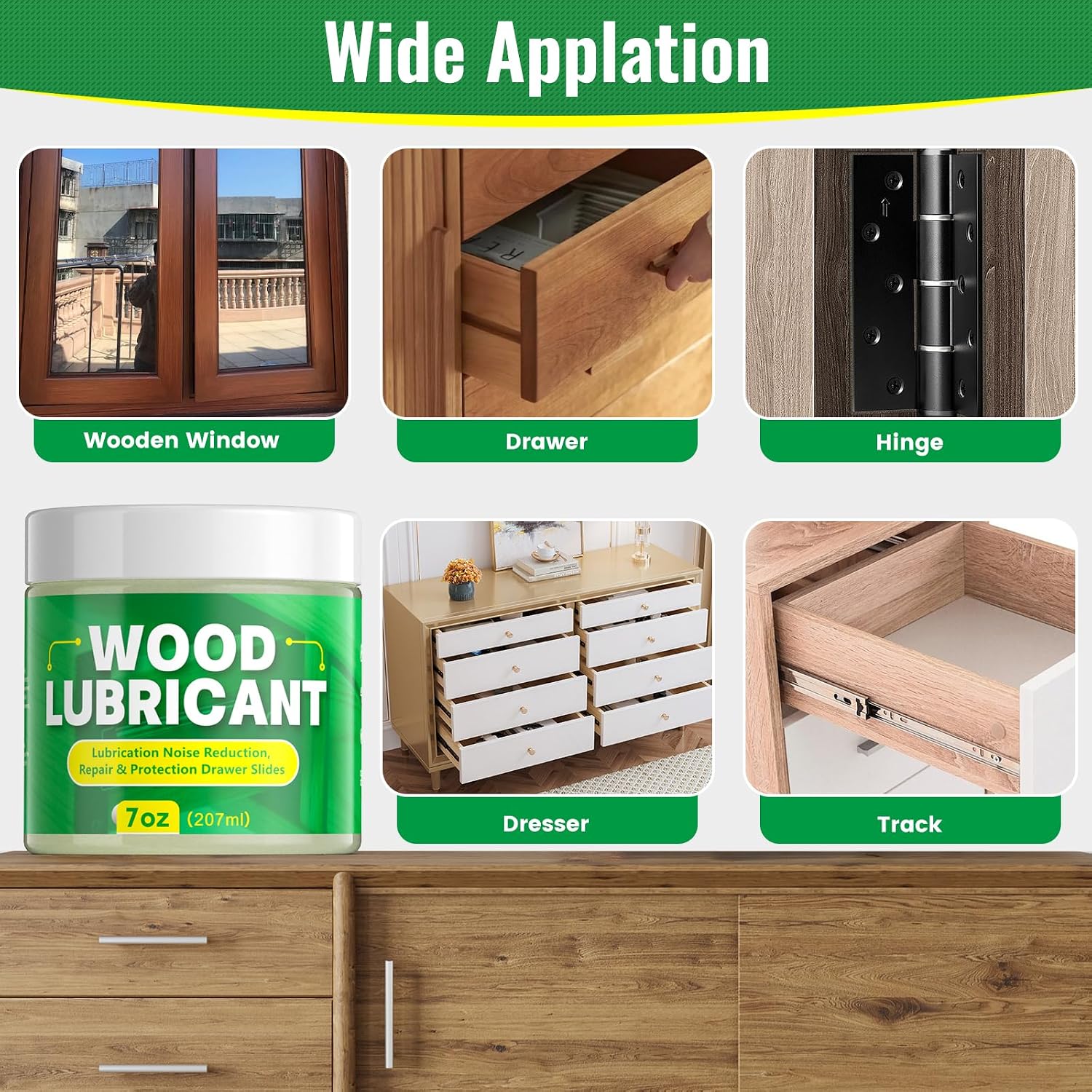 HONKID Wood Lubricant, 7OZ Drawer Wax Wood Lubricant Multi-Purpose Wax for Drawers, Doors, & Windows, Reduce Noise, Restore Antique Furniture, Door Hinge Lubricant