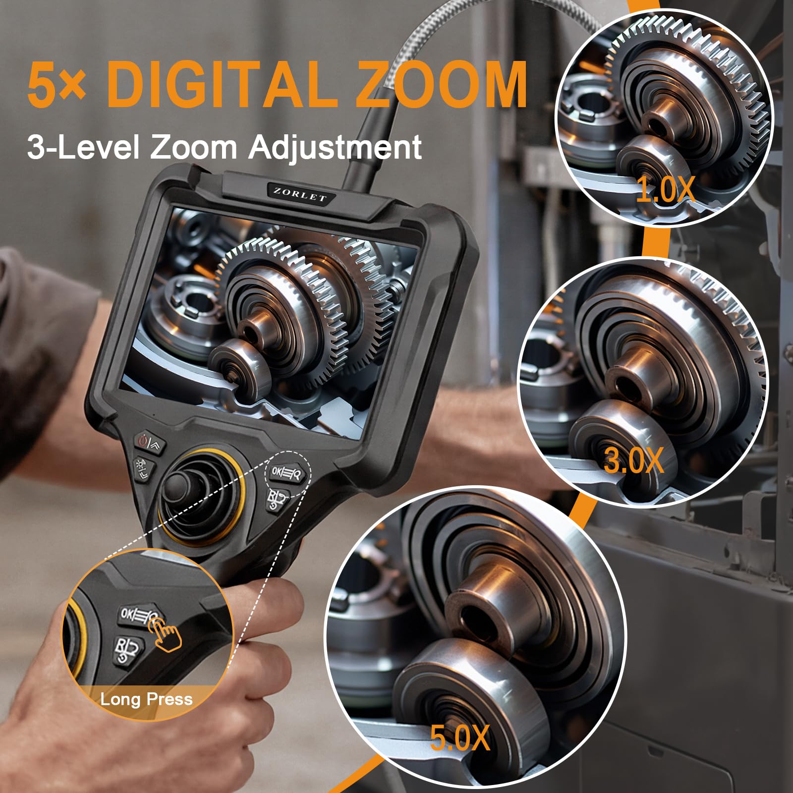 Boroscopio articulado de 4 vías de 3,9 mm, cámara endoscópica de pantalla IPS de 5 pulgadas con luz, cable flexible de acero inoxidable de 5 pies, sonda de 0,38 cm, cámara de inspección