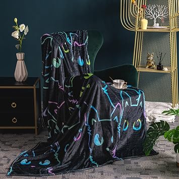 QOOMO Kawaii Cat Flannel Blanket 59x47 Throw Blanket Cute Animals All Season Super Soft Cozy Blanket for Bed or Couch Twin Size for Kids Girls Boys