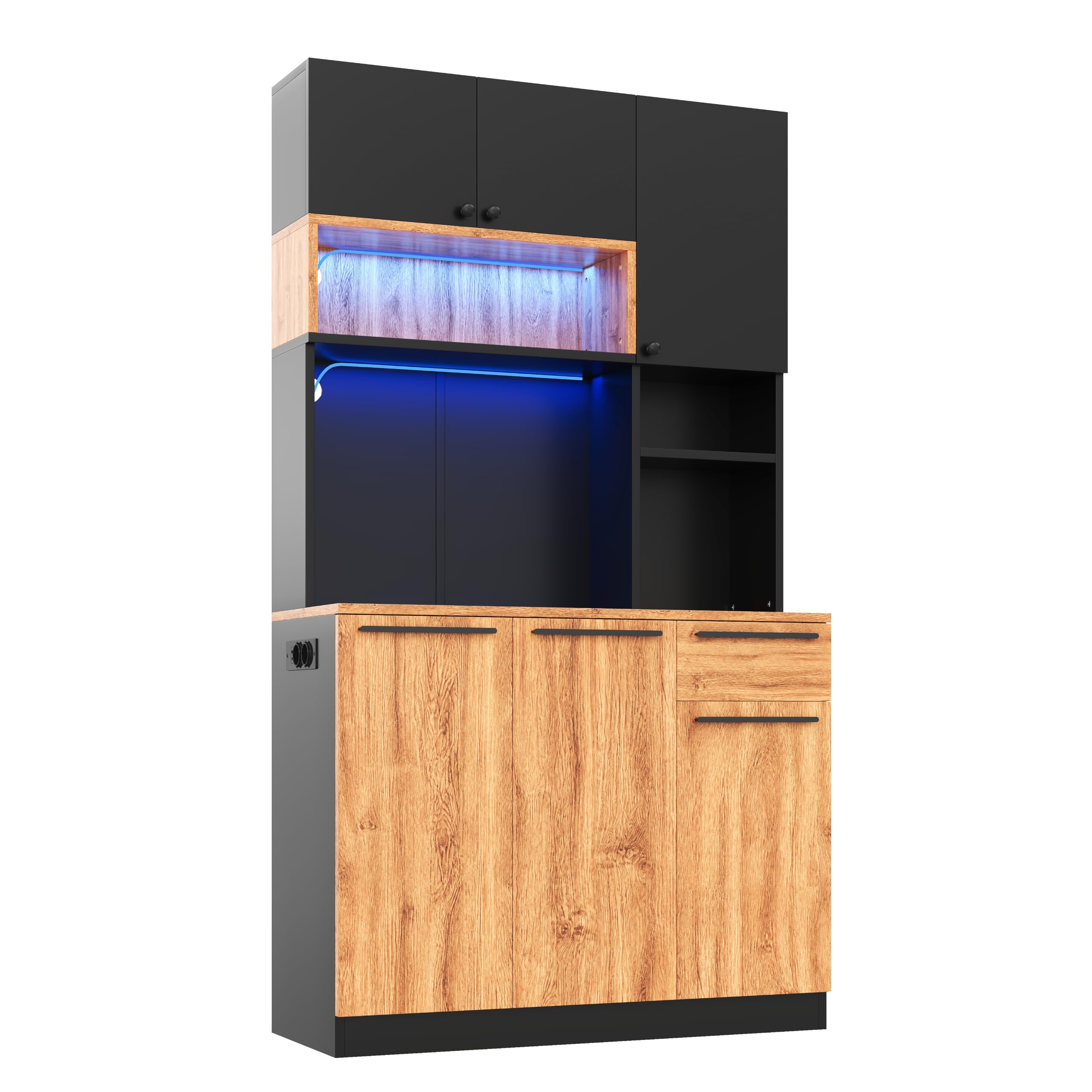 Armadio da cucina, 100 x 40 x 180 cm, con 6 ante e 1 cassetto, moderno credenza per cucina, soggiorno e sala da pranzo, naturale