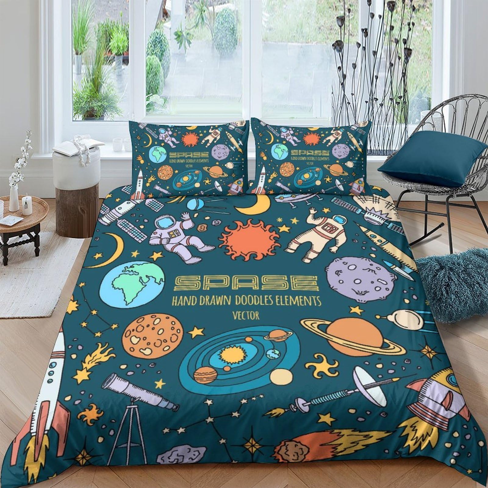 Ctjqhvkz Style-5 3D Printed Space Galaxy Fitted Sheet Microfiber Astronaut Planet Bed Cover For Bedroom Guest Room Decor Single（135X200cm）