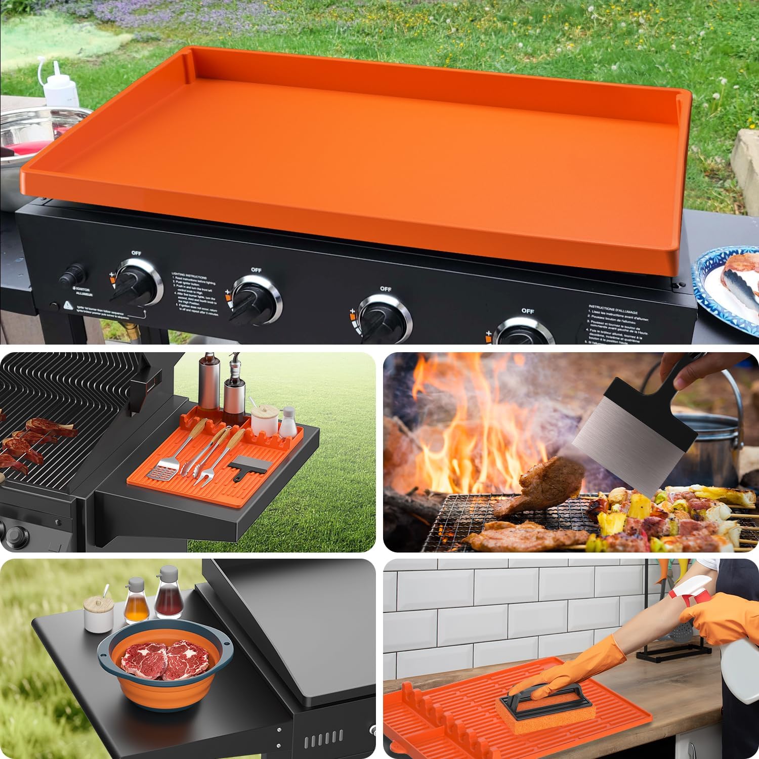 Silicone Griddle Cover Set for Blackstone 36" with 16" Blackstone Griddle Accessories, Cleaning Brush | Heavy Duty Food-Grade Grill Mats Accessories | All Season Protection from Dirt Rust​
