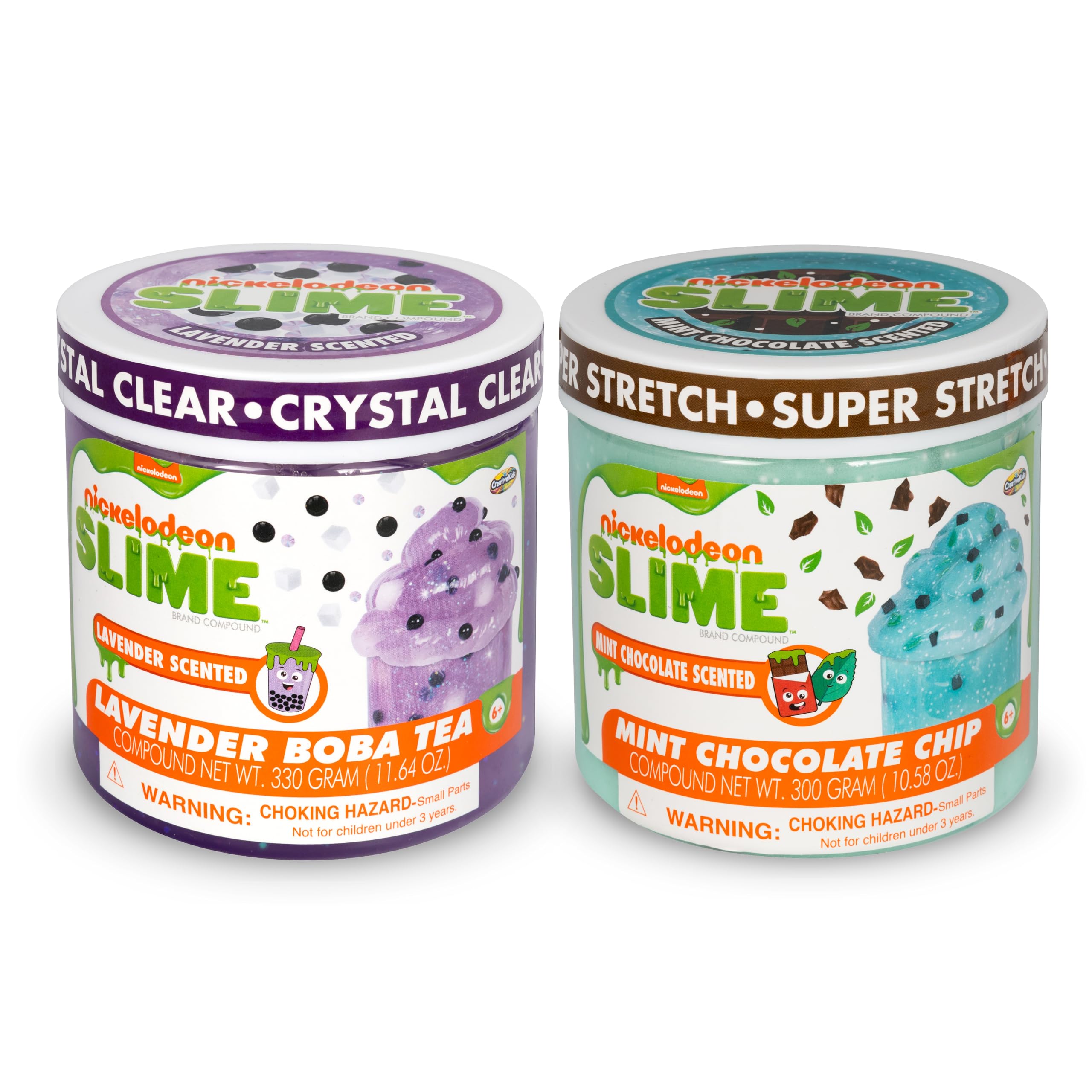 Nickelodeon Slime Pack of 2 - Lavender Boba Tea & Mint Chocolate Chip Jars, Super Stretch Scented for Kids