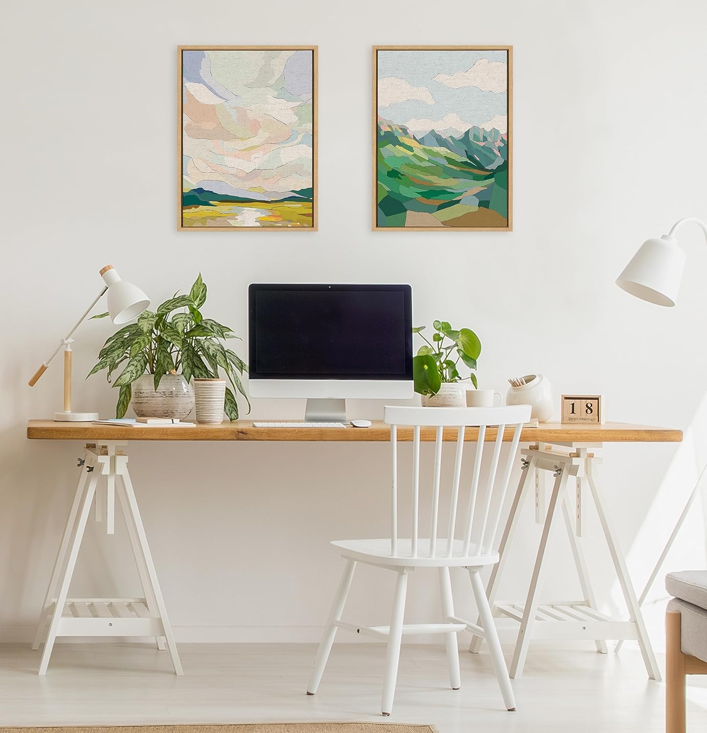 Kate and Laurel Sylvie Mythen Framed Canvas Wall Art by Nikita Jariwala; 18x24 Natural; Soft Colorful Nature Mountain Landscape Art for Wall Home Decor