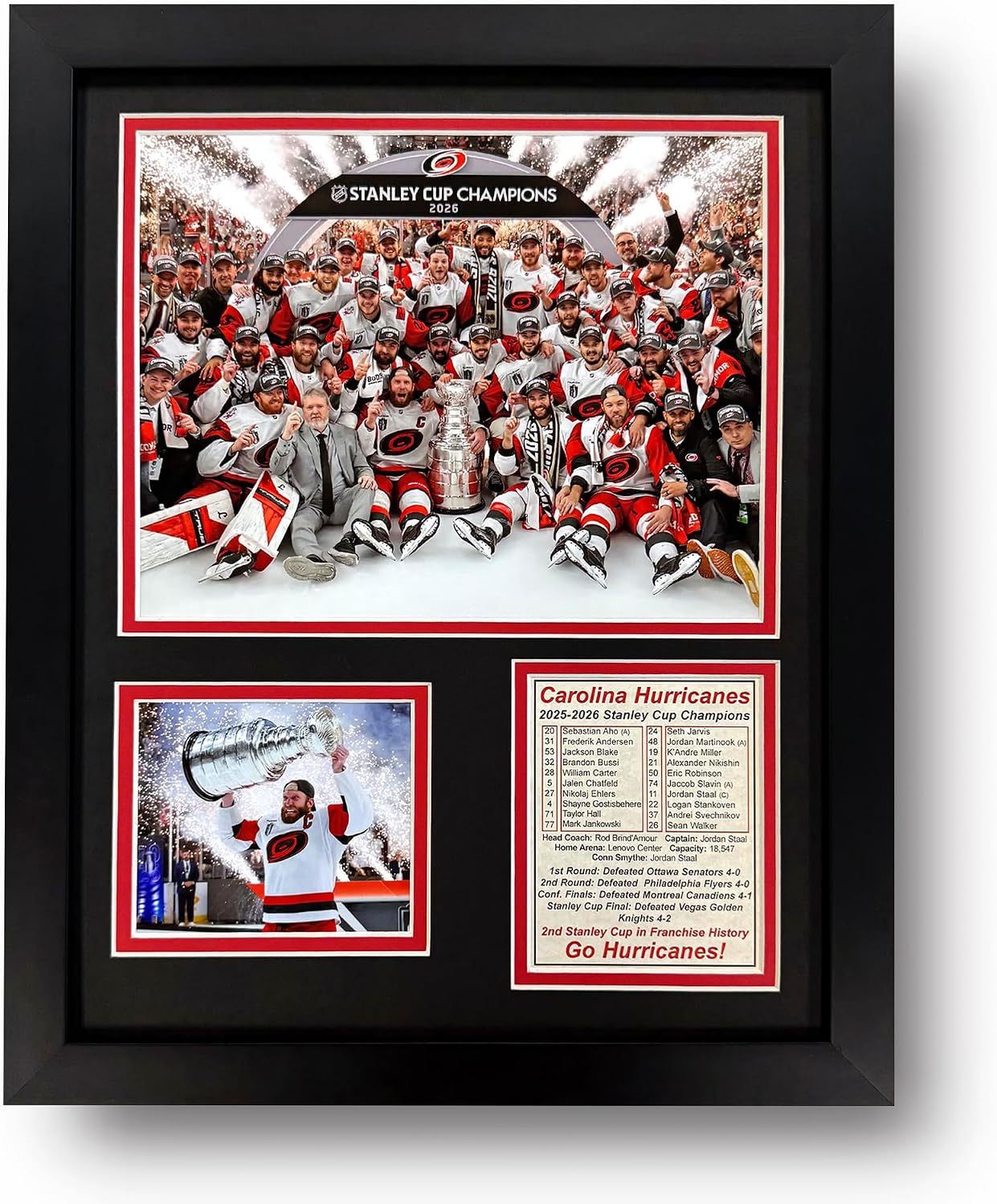 Hurricanes Ice Hockey | 2025-2026 Stanley Cup Champions | Collectible Carolina Memorabilia | Framed Picture & Photo Collage Gift, Man Cave Wall Art, Home Decor | 2 Sizes & 2 Styles (Posed, 12"x15")