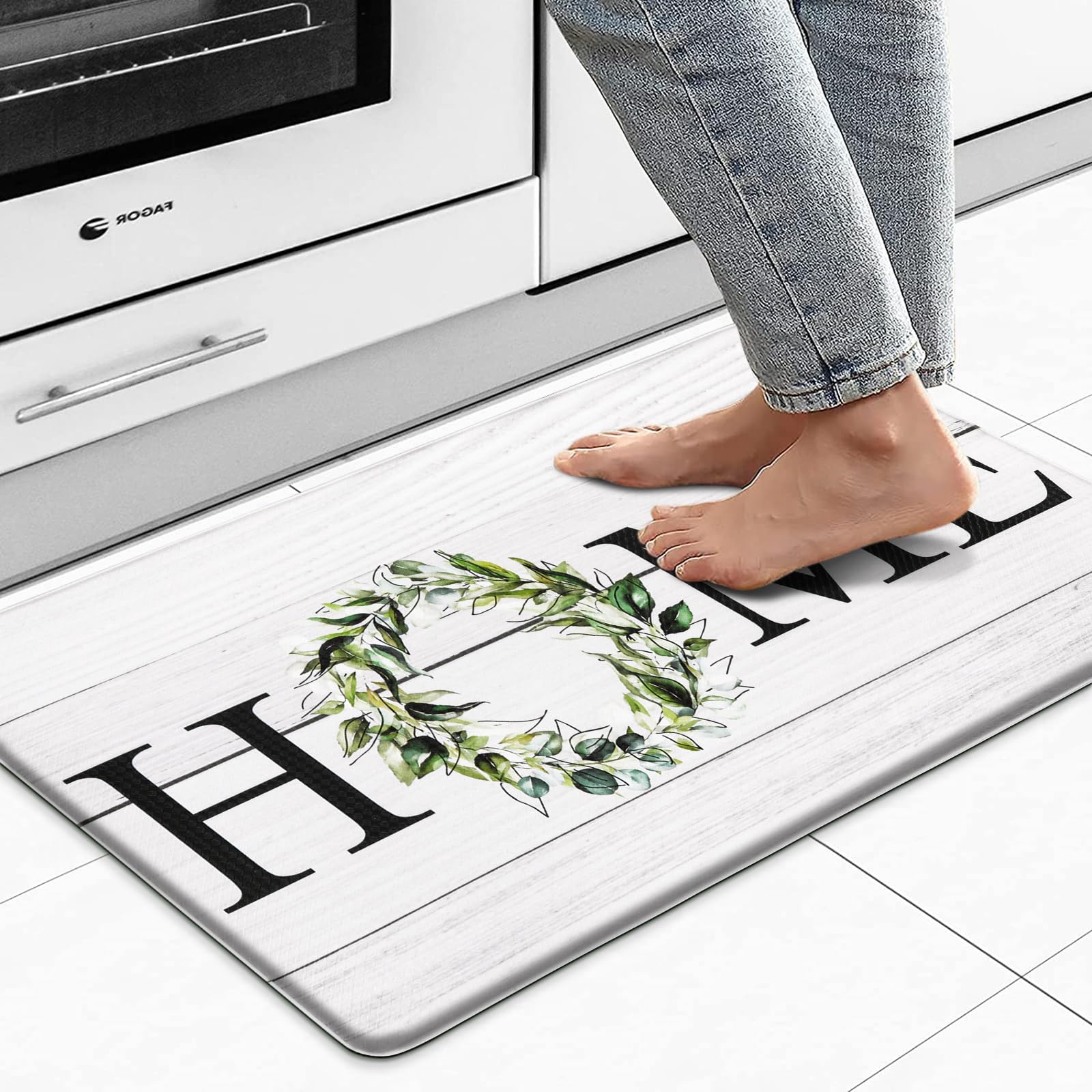 KIMODE Anti Fatigue Kitchen Mats for Floor,17.3" x 30" Farmhouse Rustic Kitchen Rugs Cushioned,Non-Skid Waterproof Comfort Thick Kitchen Floor Standing Mat for Corner Sink,Laundry Floor,Home
