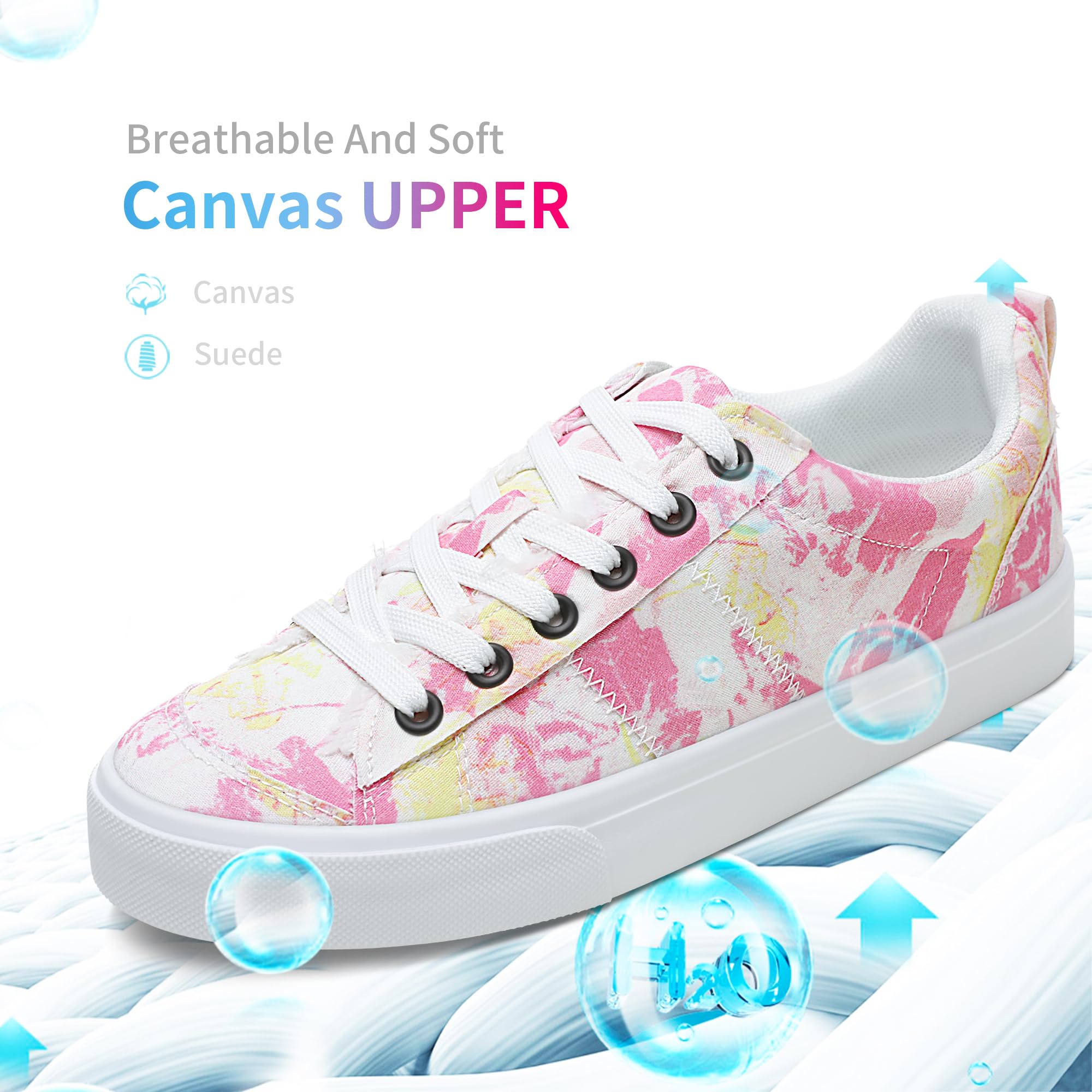 Obtaom Scarpe da ginnastica da donna in tela, con lacci, alla moda, comode, da skate, da donna, casual, da tennis