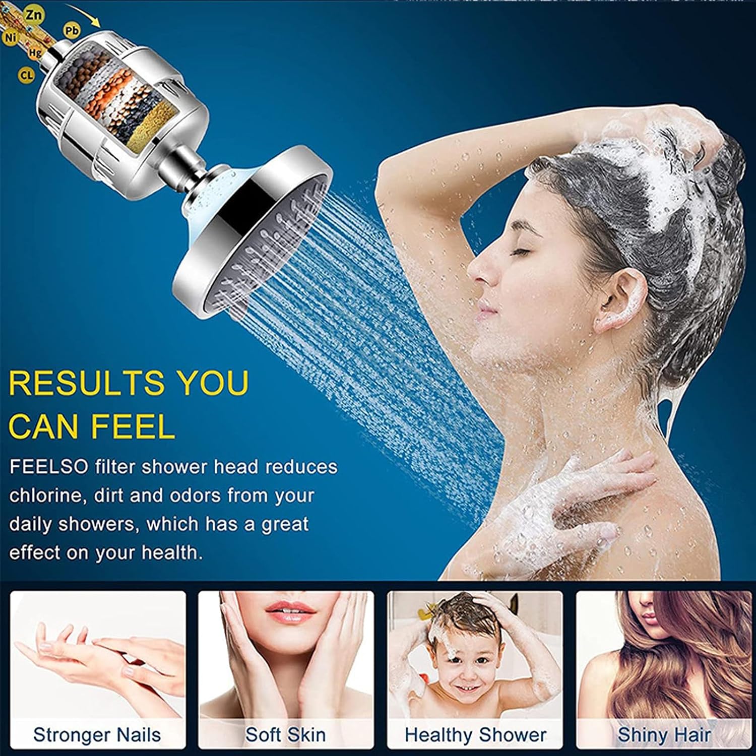 Filtered Shower Head, 5 Modes High Pressure Shower Heads, Filtered Showerhead, 15 Stage Shower Head Filter for Hard Water for Remove Chlorine and Harmful Substances (4.1 Inch Round)