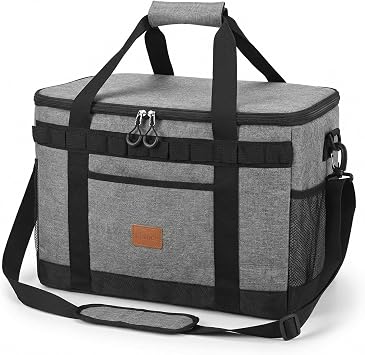 42L Large Cooler Bag - 60 Cans Collapsible Family Cool Bag with Multiple Pockets, Leak-Proof Insulated Cool Box for Camping Picnic BBQ Outdoor Activities, 46x30x31cm