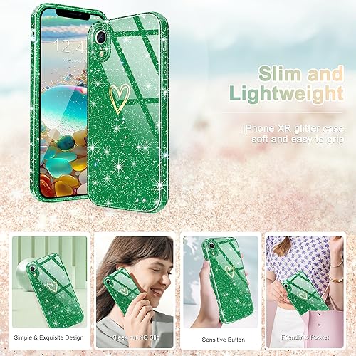 Miniatura 6 de Funda para iPhone XR, purpurina transparente con 1 protector de pantalla de vidrio templado Funda protectora de silicona suave a prueba de golpes