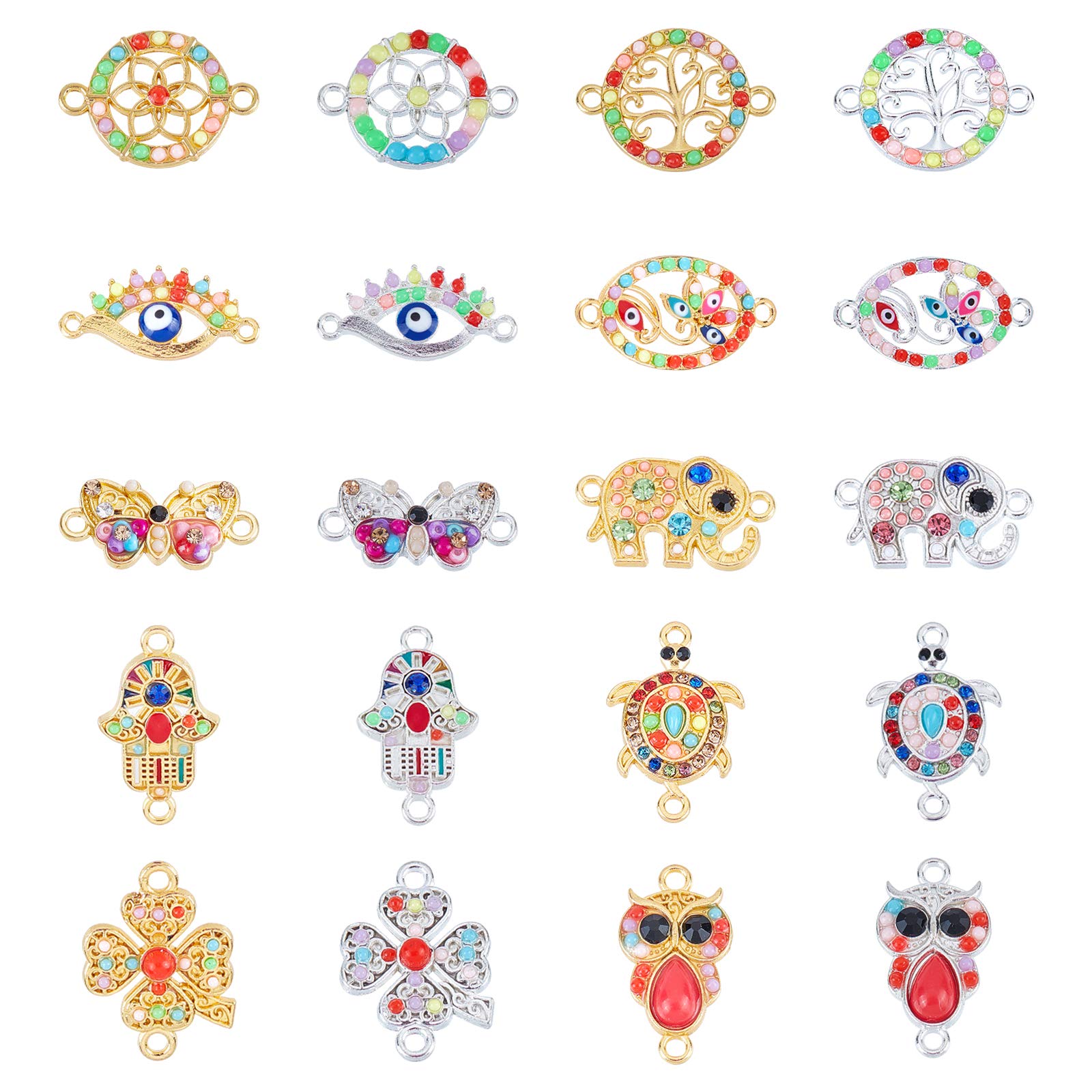 NBEADS 40 Pcs Evil Eye Links Charms, Alloy Enamel Pendants Connectors Charms with Double Hole Rhinestone for DIY Jewelry Crafts Making