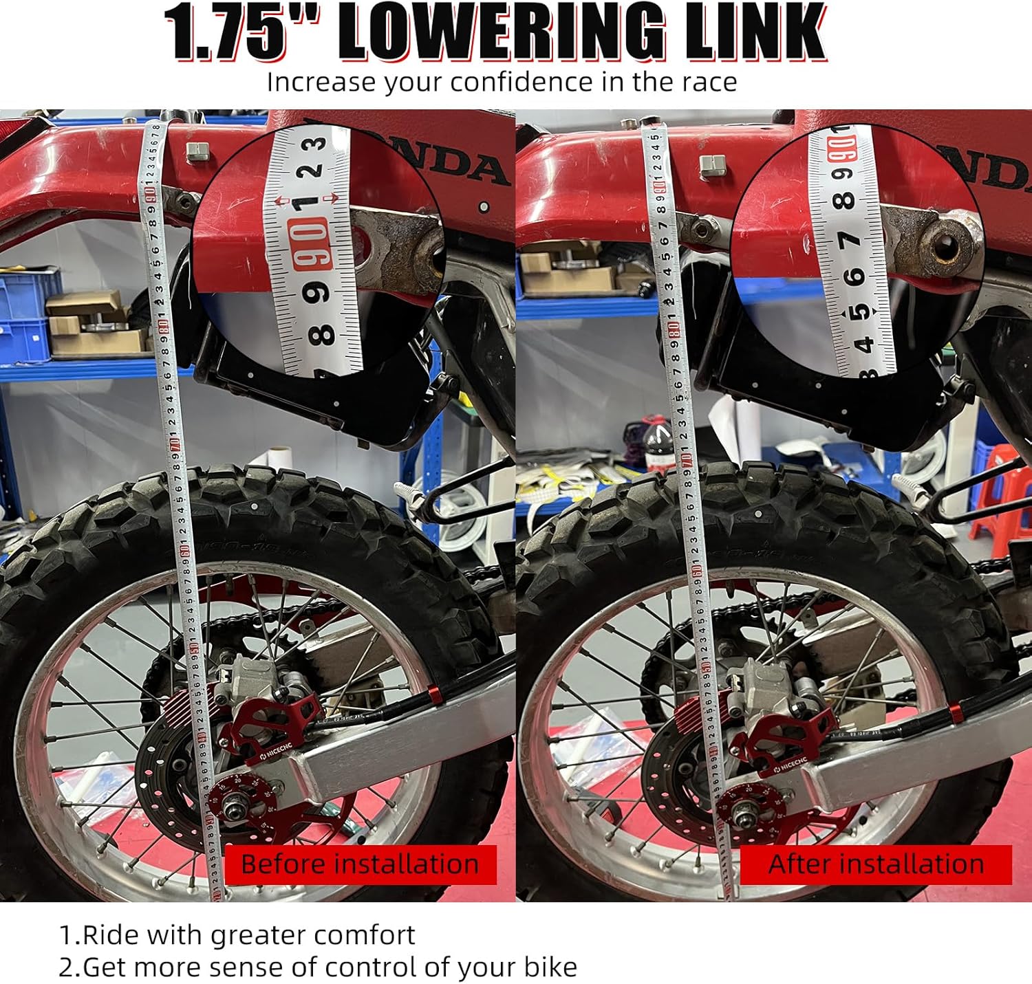 NICECNC 1.18in Motorcycle Lowering Link + Motorcycle Oil Level Gauge Dipstick