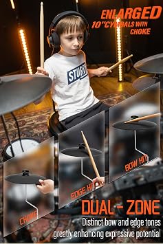 AKLOT B-CORE530 Electric Drum Set: Dual-Zone Quiet Mesh Drum Pads, 10 Dual-Trigger Cymbals, Height-Adjustable Rack, 360 Sounds, USB MIDI, Lesson Book, Throne, Sticks, Headphones