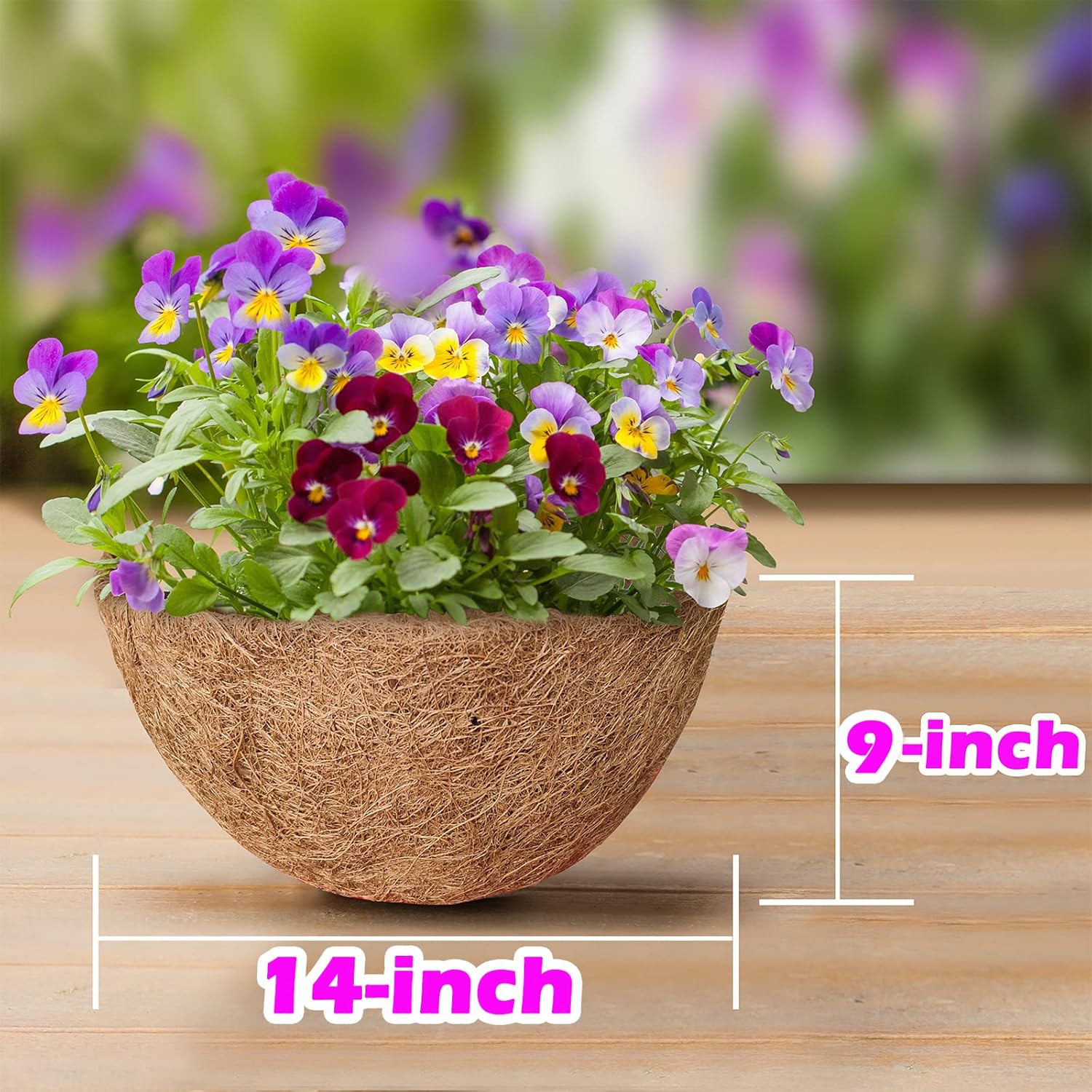 TigeJoy Coco Coir Liners for Hanging Baskets 14inch 4PCS, 100% Natural Coco Fiber Planter Insert, Round Thick Coconut Liners for Garden Plants Flower Vegetable Pot Flowerpot Replacement Liner