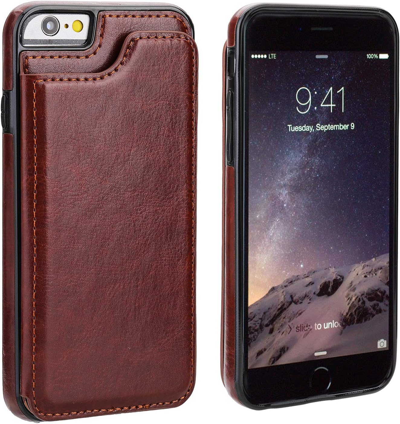 iPhone 6s Wallet Case with Card Holder,OT ONETOP iPhone 6 Case Wallet Premium PU Leather Kickstand Card Slots,Double Magnetic Clasp Durable Shockproof Cover 4.7 Inch(Brown)