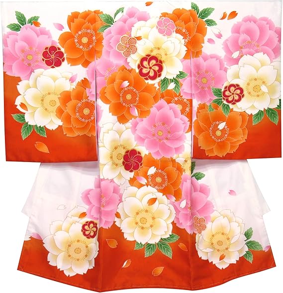 Amazon Co Jp お宮参り 女の子 着物 初着 産着 上質国産生地 洗えるお祝い着 合繊 オレンジ 大桜柄 Ygu101 Or 服 ファッション小物