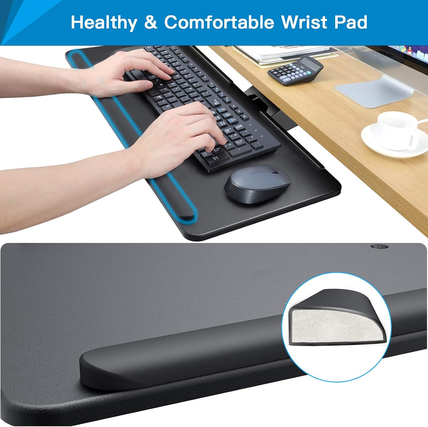 HUANUO Adjustable Keyboard Tray - Ergonomic Under Desk Computer Keyboard & Mouse Platform Tray, 26” x 9.6”,Black : Office Products