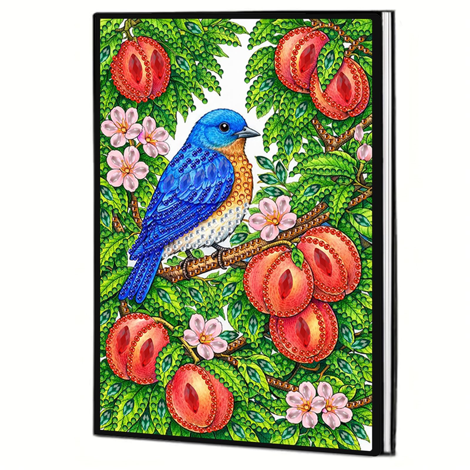 Diamond Art Notebooks — A5 Special Shape Diamonds Dot Painting Journal 50 Pages, DIY Gem Painting Kit Diamond Art Book Sketchbook Craft Gift for Adults Beginners(Peaches and Birds)