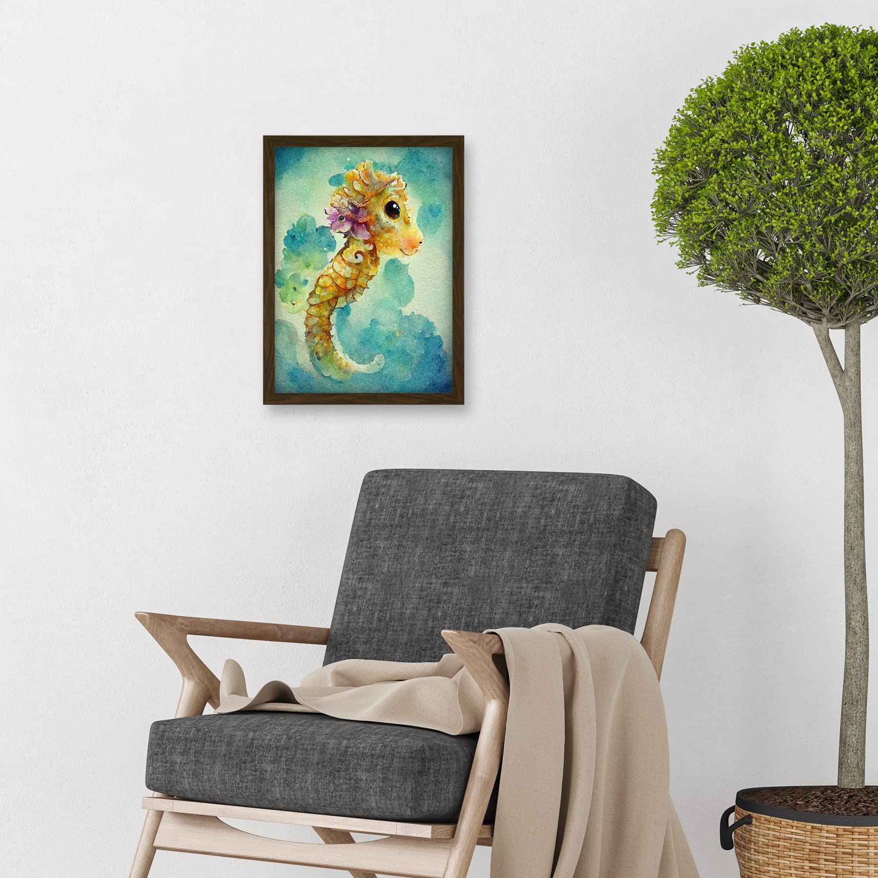 Doppelganger33 LTD Cute Baby Seahorse Kids Bedroom Watercolour Illustration Artwork Framed Wall Art Print A4 - Image 2