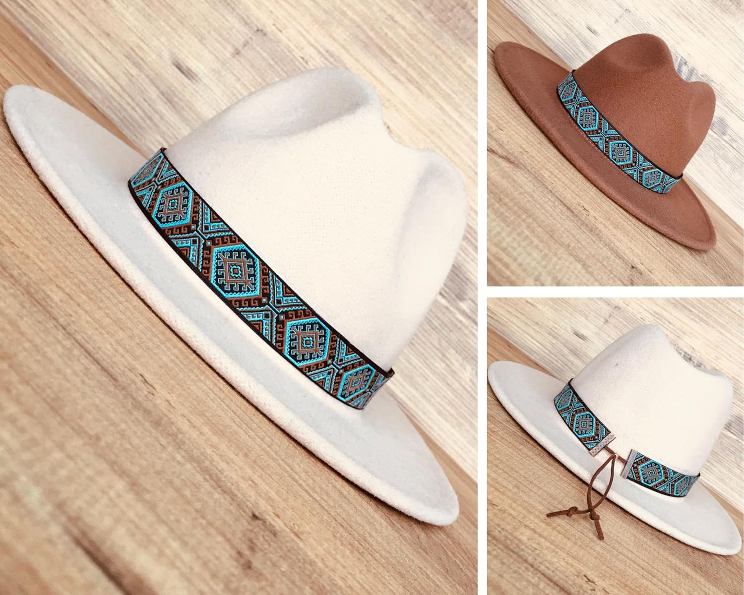 Cream, Brown Hat Band, Adjustable Cowboy Hatbands, Hat Bands for Western Hats