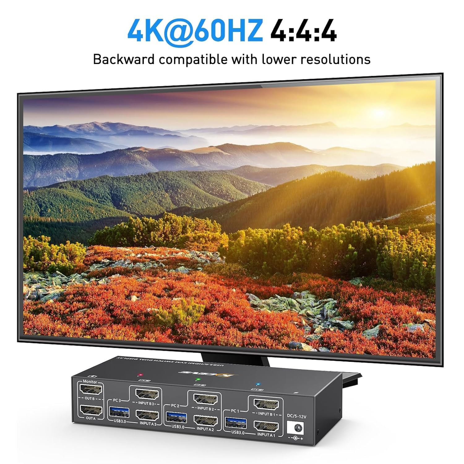 KVM Switch 2 Monitore 3 PC HDMI, KCEVE 4K@60Hz Dual Monitor USB 3.0 KVM Umschalter mit EDID Emulator, unterstützt Kopieren und erweiterte Anzeige, für 3 Computer teilen sich 2 Displays