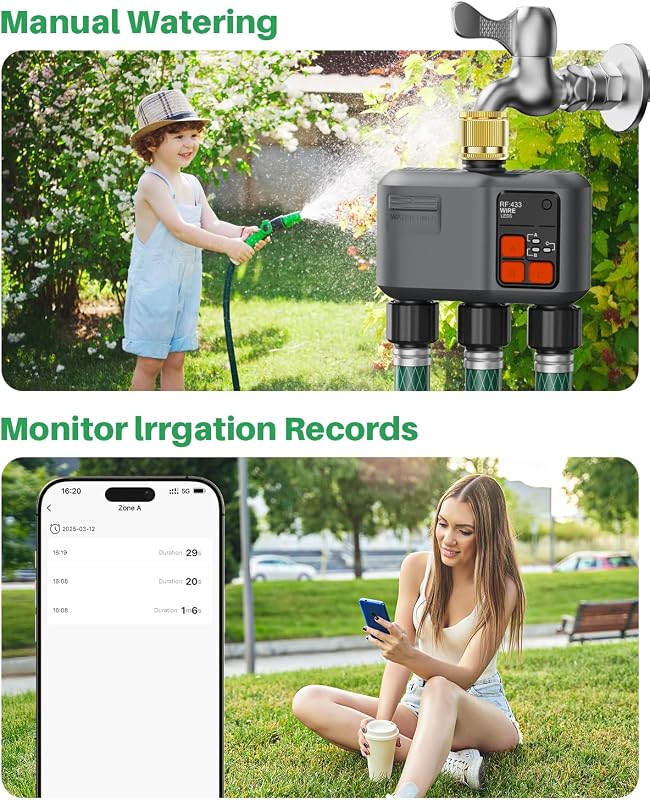 Controler inteligent pentru irigare prin Wi-Fi johgee cu 3 ieșiri, intrare din alamă, temporizator automat pentru grădină, compatibil cu Alexa și Smart Life
