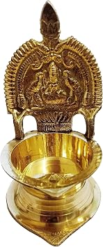 Handmade Indian puja Golden Oil lamp for Diwali Pooja Article akhand Brass kamatchi vilakku ashta-Lakshmi Oil lamp Diya for Wealth & Prosperity 1