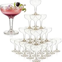 Zopeal 30 Pcs Plastic Champagne Tower Glasses - 5 oz Disposable Coupe Cocktail Cups for Graduation, Summer Pool Parties, Weddings, and Birthday CelebrationsWhite,Gold Glitter