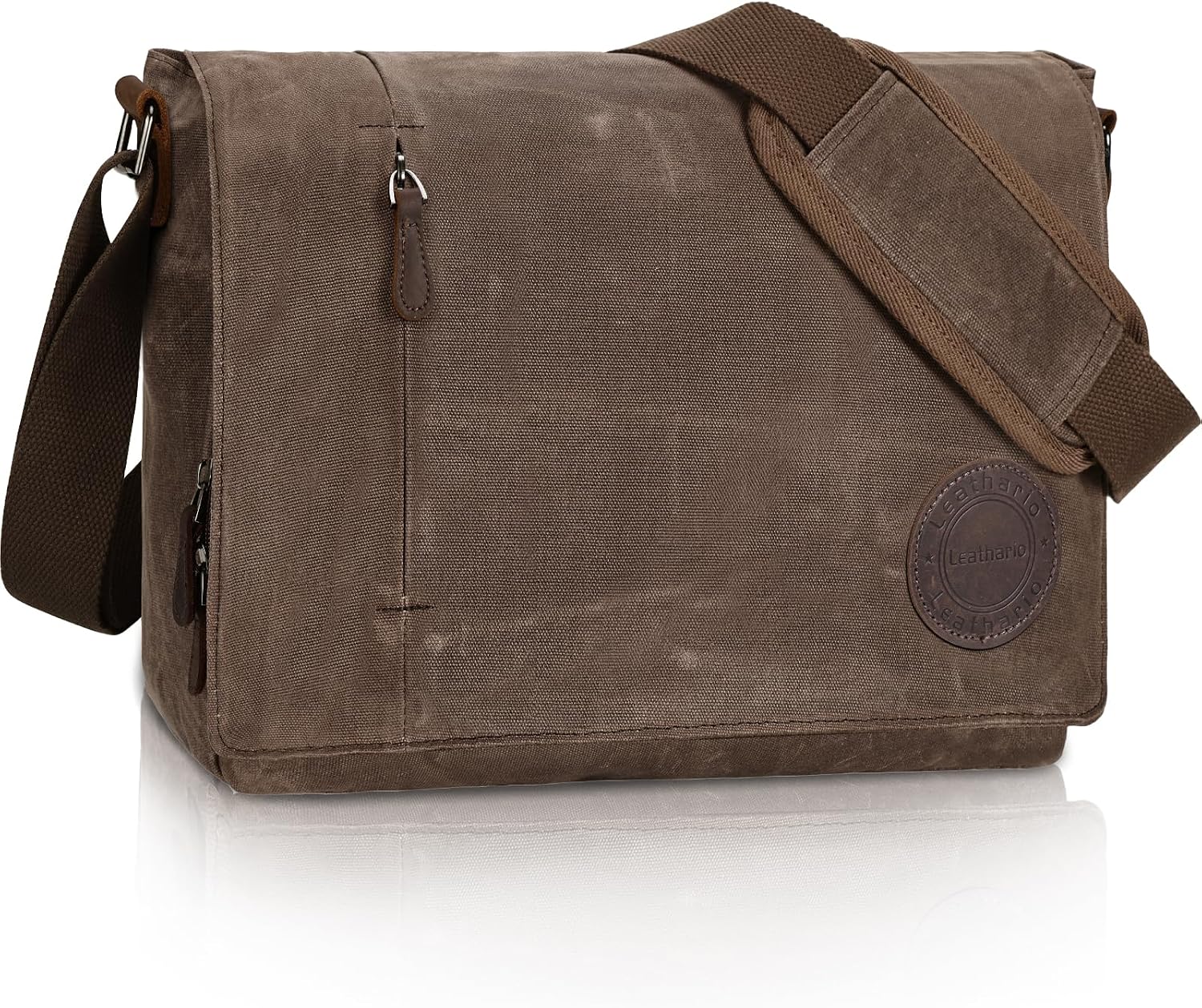 Leathario Umhängetasche Herren 13 Zoll, Echtleder & Canvas, Braun