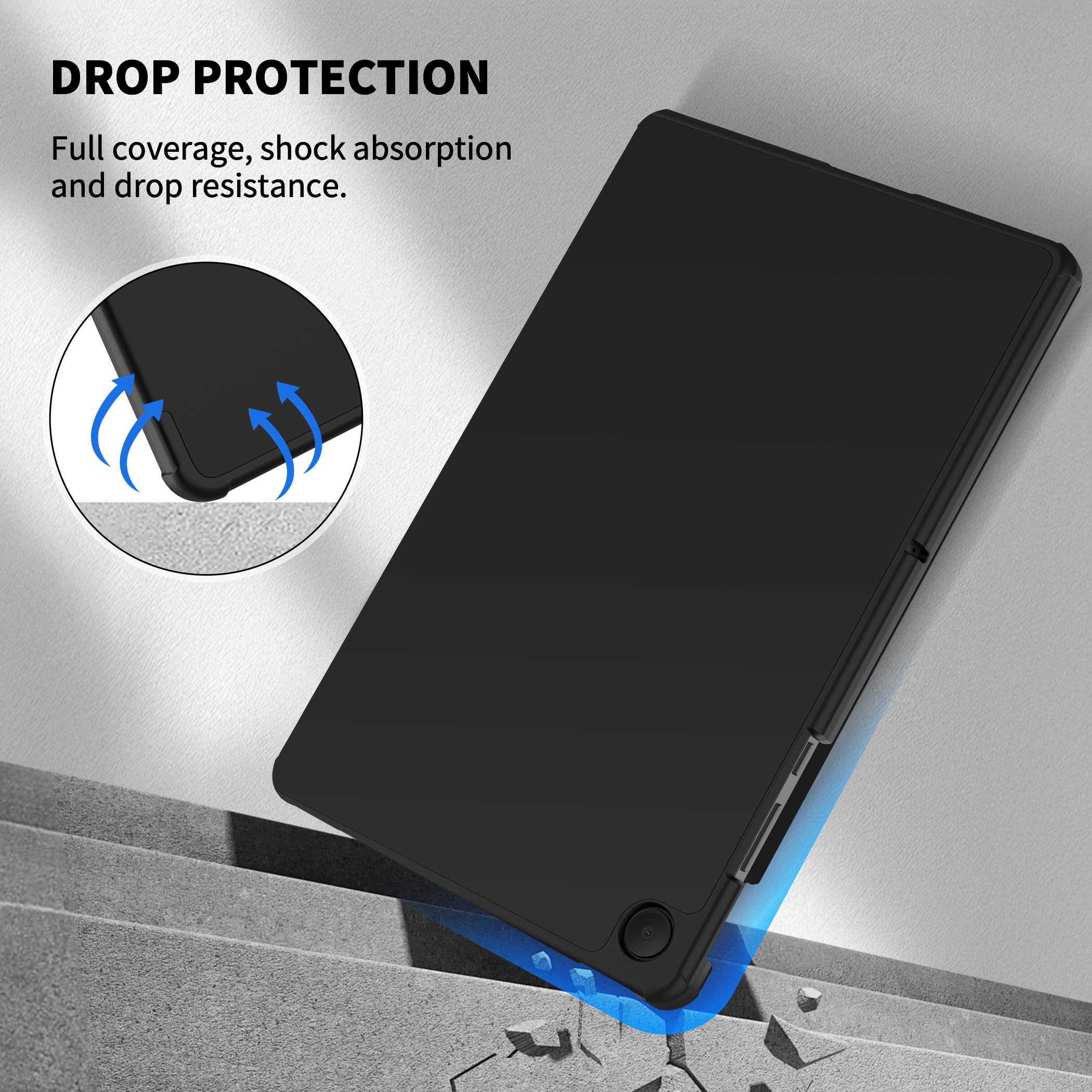 CACOE Custodia Cover Compatibile con Samsung Galaxy Tab A11+ Plus / A9+ 11 Pollici 2025 (SM-X236B/SM-X230), Ultra Sottile in Pelle con Vetro Temperato Ultra Sottile, Nero