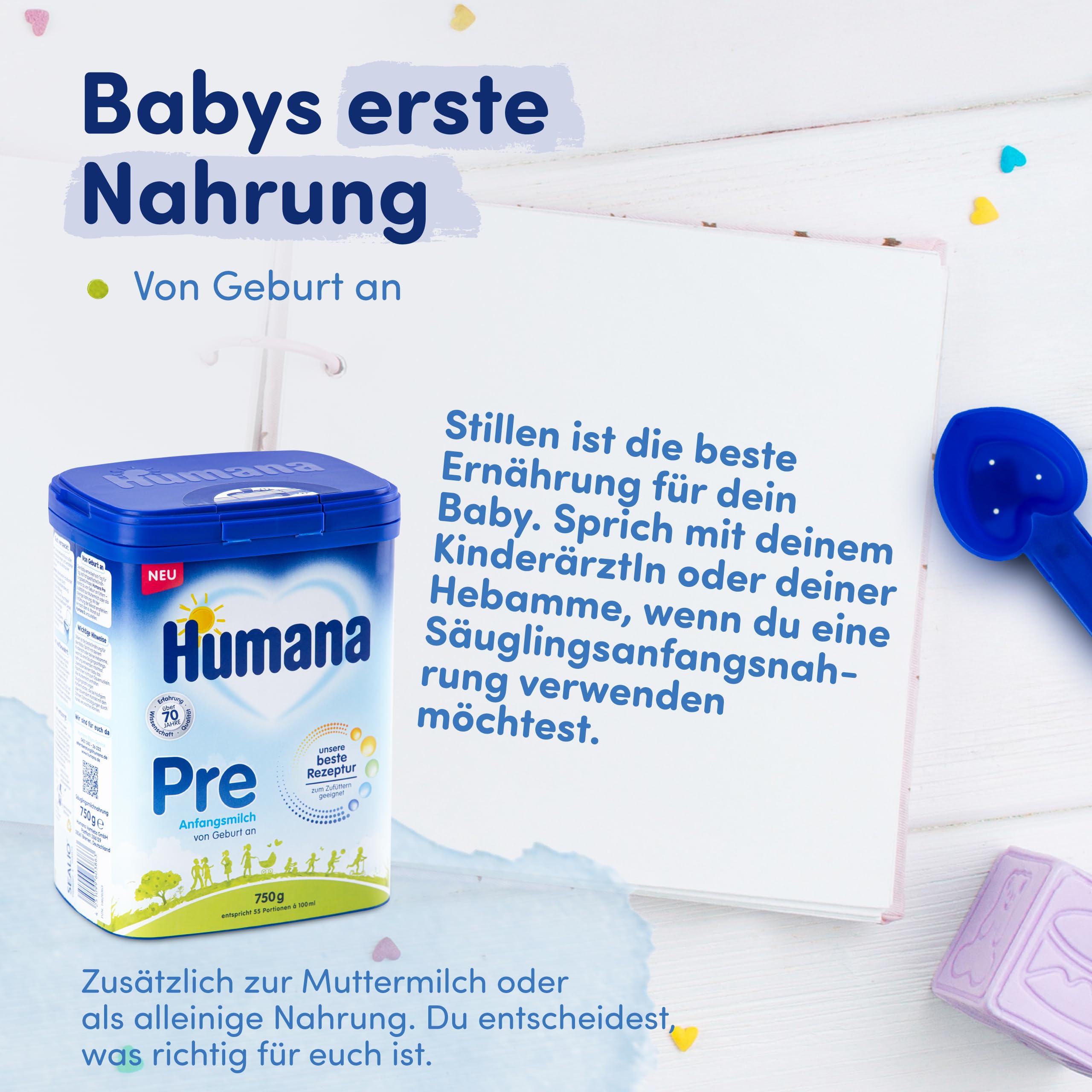 Humana Pre Anfangsmilch 4er Pack (4 x 750g) - Babymilch von Geburt an - Säuglingsnahrung
