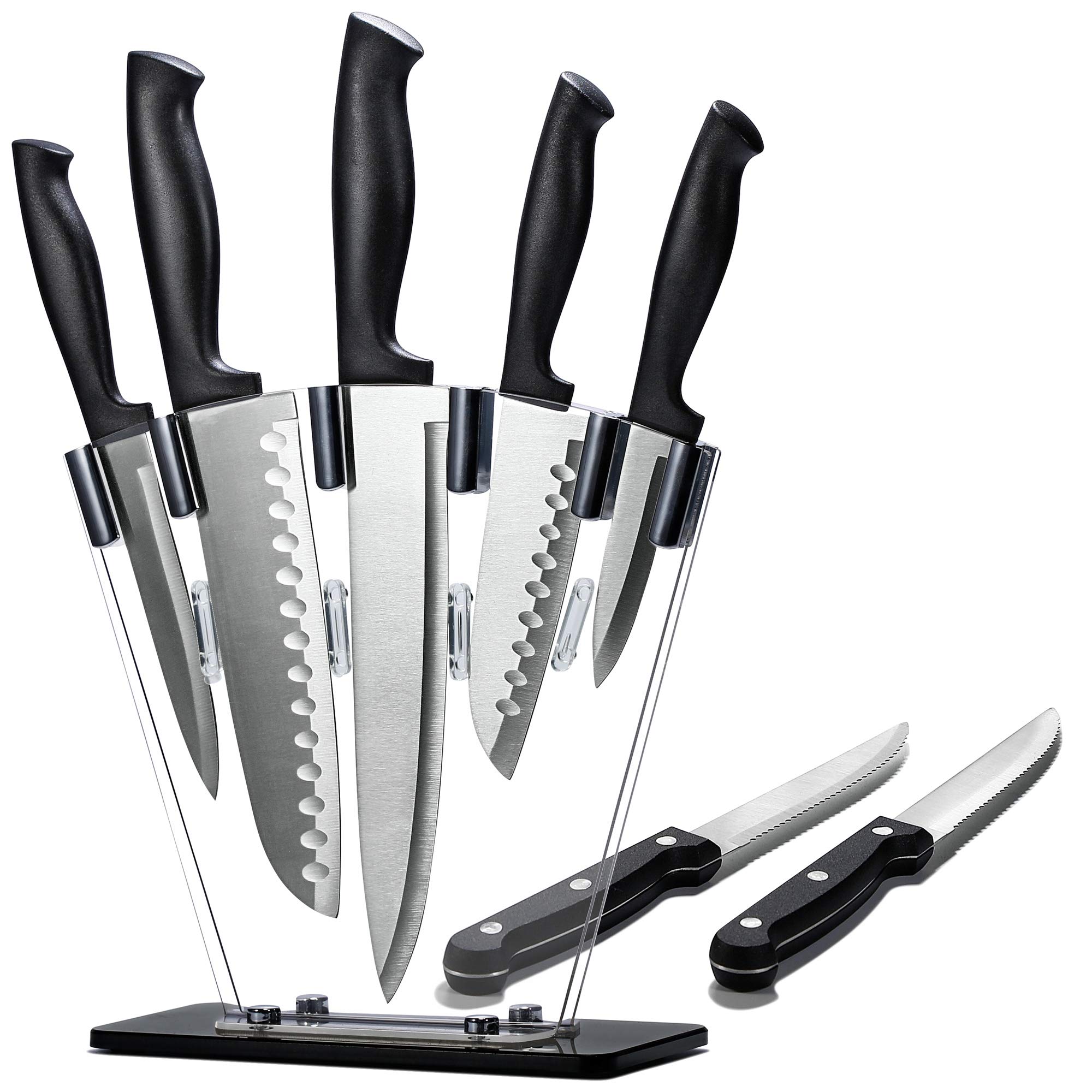 dearithe 8 Piece Kitchen Knife Set With Block Black , Stainless Steel