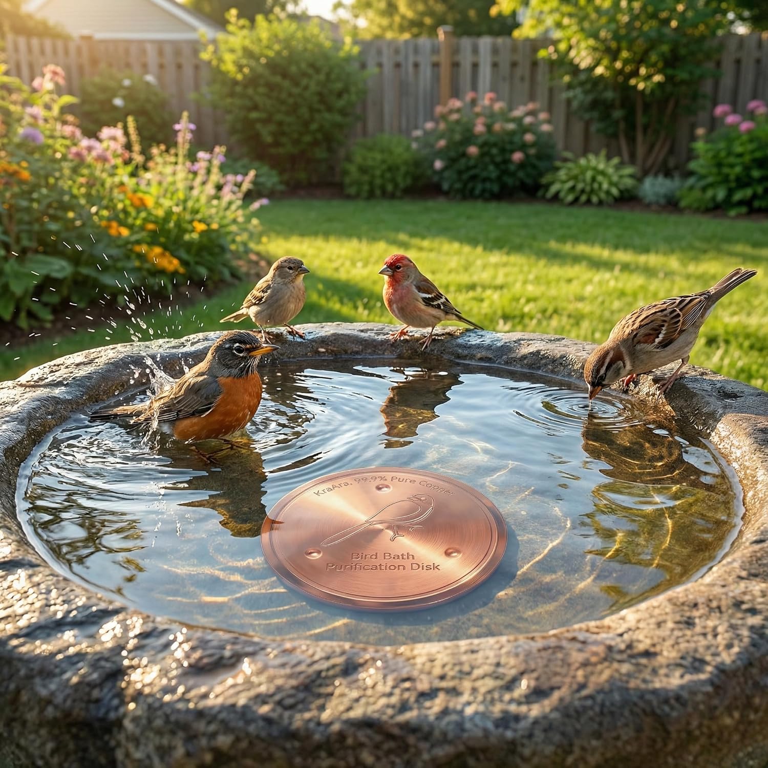 Pure Copper Bird Bath Disk, 4 Inch, 0.6mm Thick, Outdoor Birdbath Water Maintenance Insert, Triple-Point Support, All-Season Fit, 4 Packs
