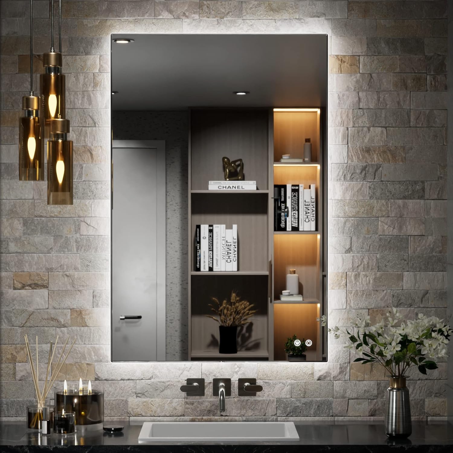 TETOTE 24 x 36 Inch LED Mirror Backlit Bathroom Anti-Fog Mirror with Light Dimmable CRI90 IP54 Water Proof