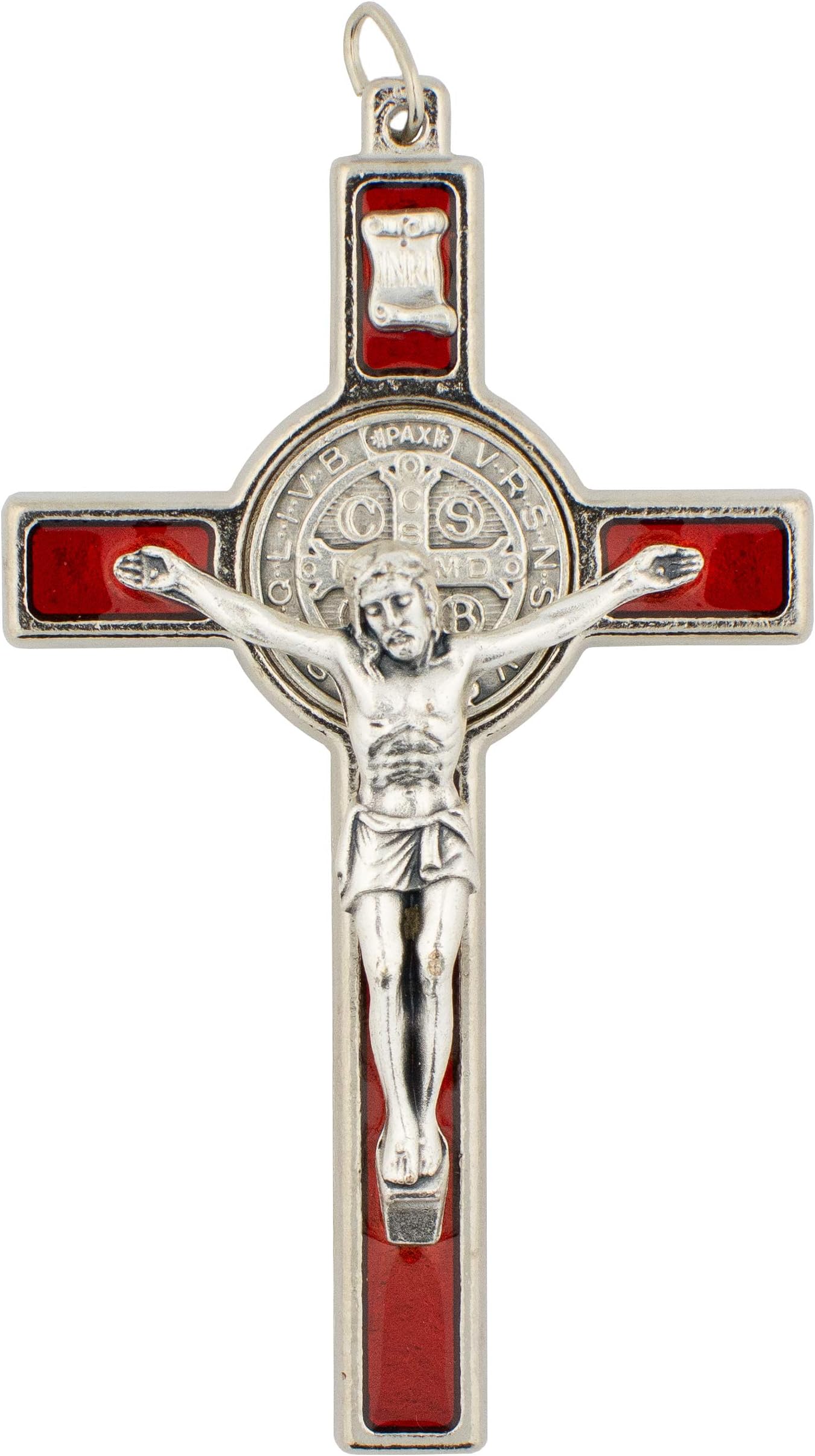 VILLAGE GIFT IMPORTERS'3'' Saint Benedict Medal Crucifix Pendant | Patron Saint of Students and Europe | Perfect Addition to a Necklace or Rosary | Great Catholic Gift | Made in Italy'