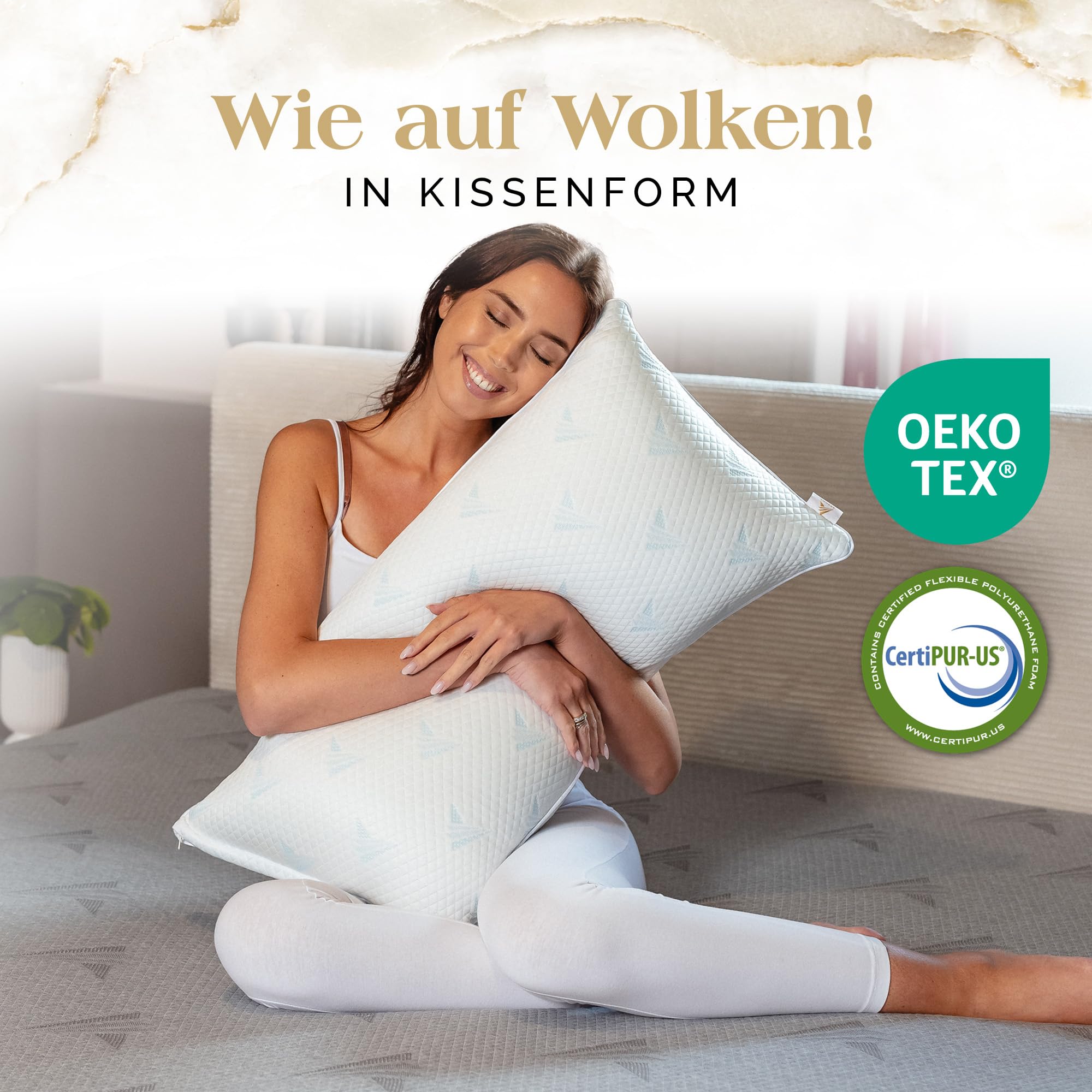 Akroma® 2er Set Memoryschaum Kissen 40×80cm - inkl. Wechselbezüge, ergonomisch, höhenverstellbar, für alle Schlafpositionen, atmungsaktiv, hypoallergen, Oeko-Tex Zertifiziert