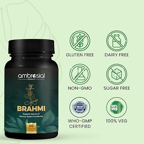 Miniatura 5 de AMBROSIAL Brahmi Cápsulas de 500 mg por Bacopa Monnieri Cápsulas  Nootrópicos de alta resistencia  Suplementos cerebrales nootrópicos para
