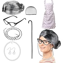 Old Lady Wig Accessories Old Women Grandma Granny Costume for Halloween Cosplay 100 Days of School